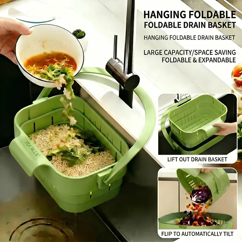 Foldable Hanging Kitchen Sink – Stainless Steel Anti-Clog Drain