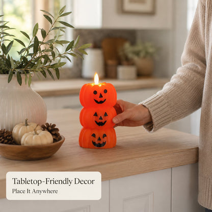 🎃 Flameless LED Pumpkin Stack Candle - Flickering Halloween Decor