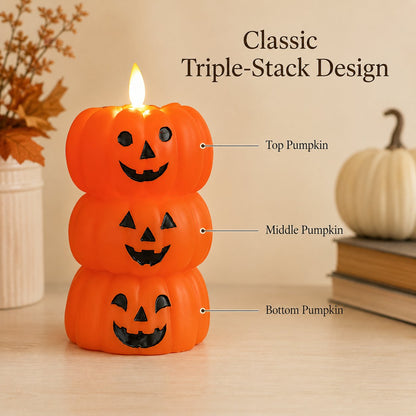 🎃 Flameless LED Pumpkin Stack Candle - Flickering Halloween Decor