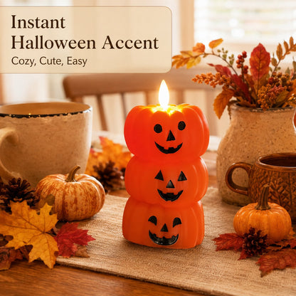 🎃 Flameless LED Pumpkin Stack Candle - Flickering Halloween Decor